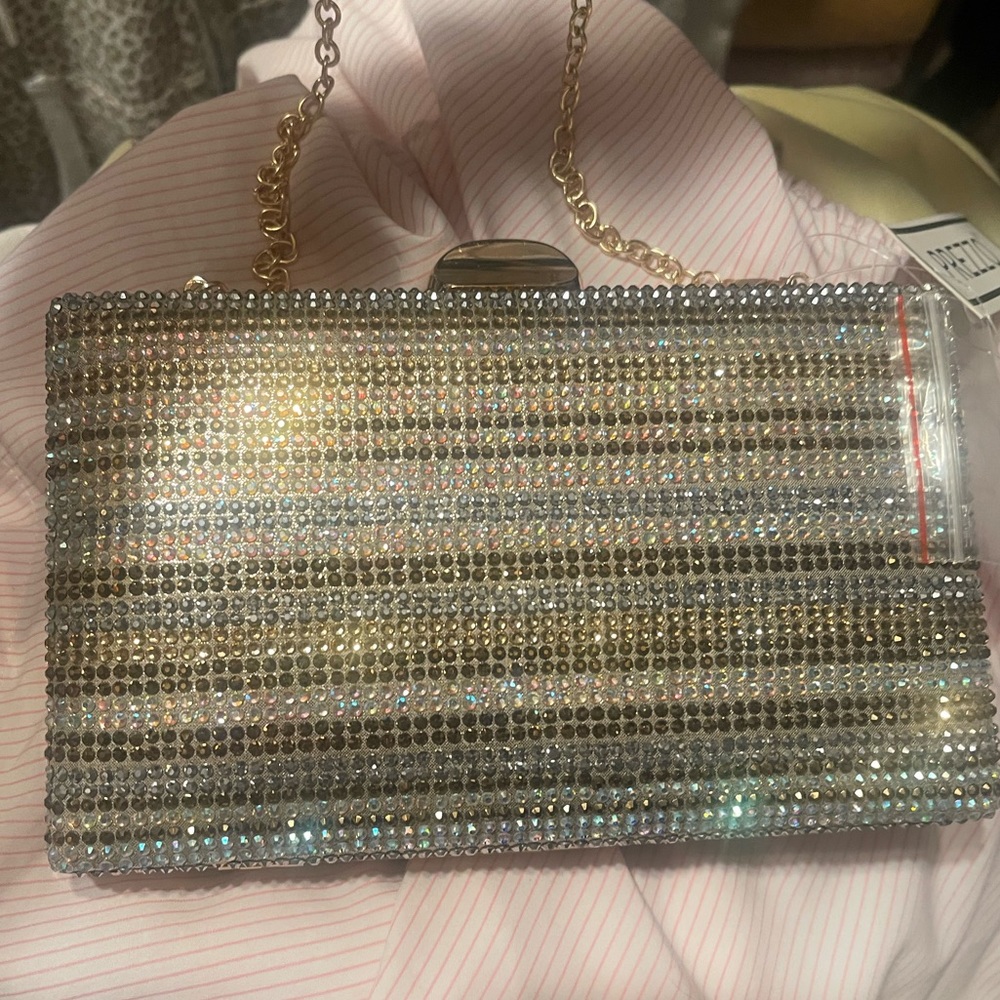 PREZZO GOLD SILVER BLUE SEQUIN CROSS BODY EVENING BAG